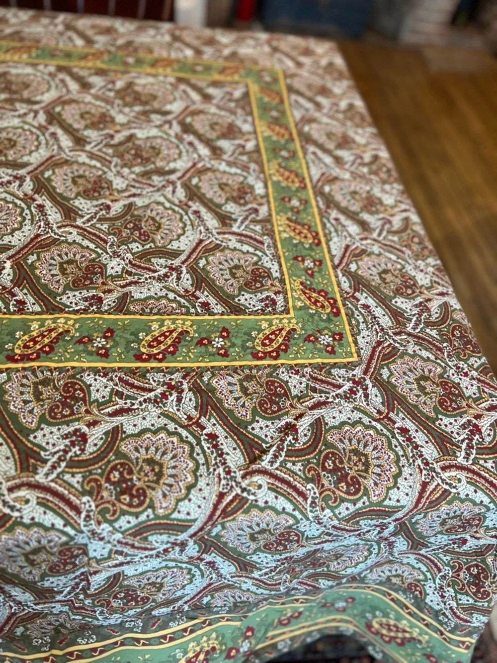 Williams Sonoma Provence Tablecloth Brown Green French Paisley Autumn 70x90